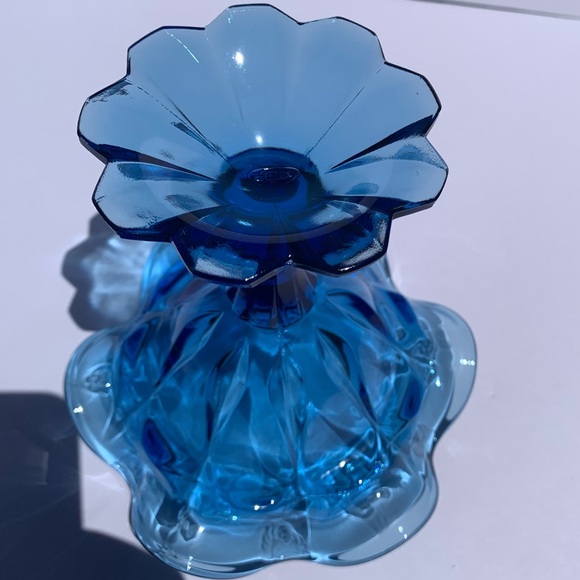 Vintage Fenton Glass Colonial Blue Pedestal Compote Candy Trinket Dish Glass - Picture 4 of 5